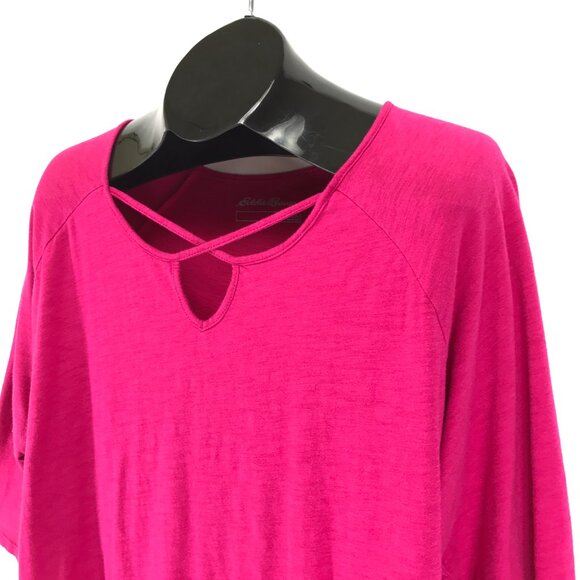 Eddie Bauer Criss Cross 3/4 Sleeve Tunic Tee Women's Plus XXL Pink Casual Knit - Picture 3 of 10